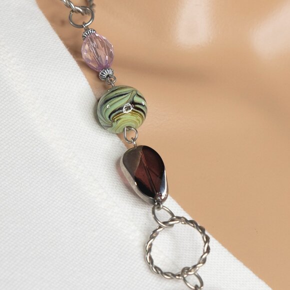Single Strand Long Multicolored Beaded Necklace With Decorative Metal Circles - Picture 7 of 12